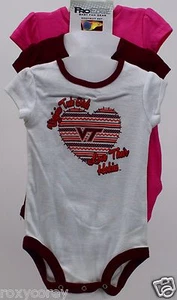 ProEdge Virginia Tech VT Hokies Maroon White 3 pk Short Sleeve Bodysuit 0-3 mos - Picture 1 of 3