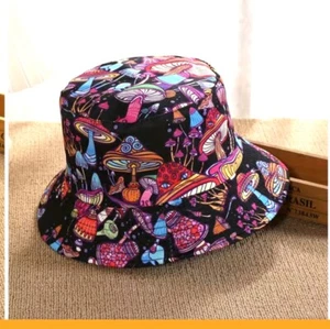Bucket Hat Fashion Street Unisex  Mushrooms. Multicolored. OS Reversible - Picture 1 of 4