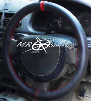 FITS PEUGEOT 308 BLACK LEATHER STEERING WHEEL COVER 2007-2013 +DARK RED STRAP - Image 1 of 4