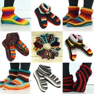 Hand Knitted Wool Slipper Socks Woolly Hand-knitted Warm Cosy Handmade - Picture 1 of 59
