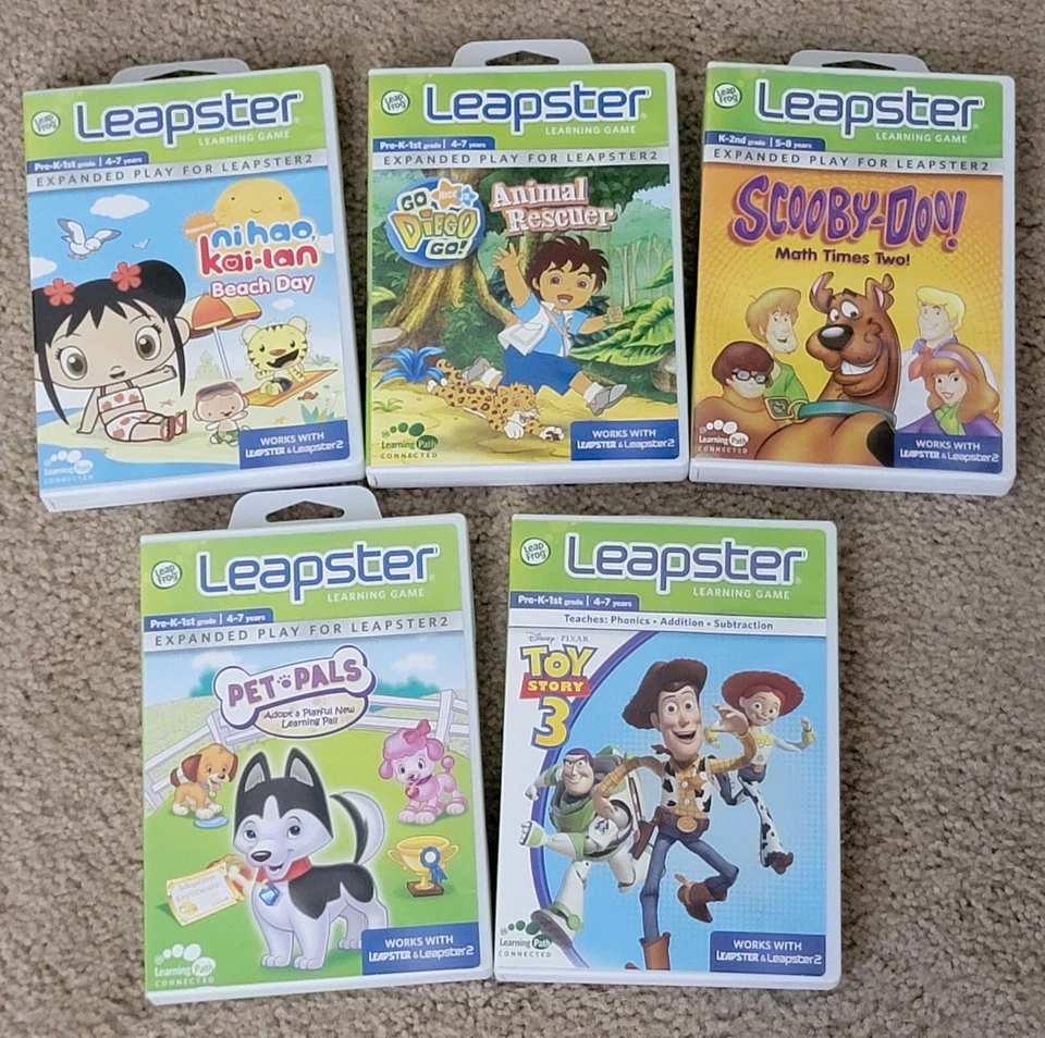 Lot Of 5 Leapfrog Leapster Learning Games Toy Story, Scooby Doo, Diego, Pet Pals - Image 1 of 3
