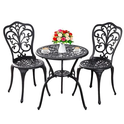 Bistro Set 3Piece Cast Aluminum Bistro Set,Bistro Table and Chairs Set of 2Black - Image 1 of 4