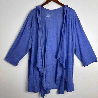 Cárdigan ligero Cuddl Duds para mujer 2x/3X azul frente abierto con capucha longitud más larga Foto 1 de 4