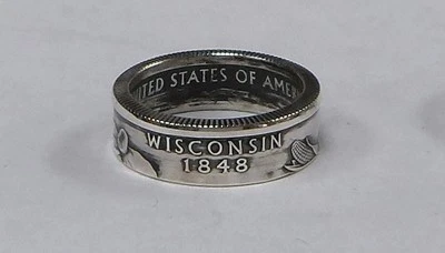 WISCONSIN silver proof state quarter   coin ring or pendant size 4-11 - Image 1 of 3
