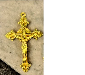 Large JESUS CRUCIFIX CROSS RELIGIOUS FAITH pendant on 18K GOLD FILLED Chain 24" - Picture 1 of 7