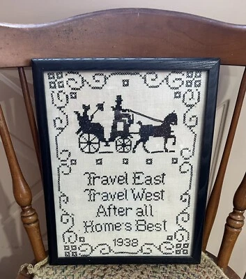 Vtg Early 1990s Primitive Framed Cross Stitch Needlepoint Vintage Sampler 11”x14 - Image 1 of 4