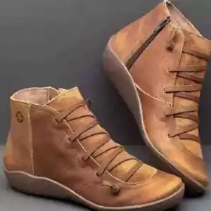 Autumn Fashion Women Boots Winter Pu Leather Ankle Spring Flat Shoes Woman Short - Picture 1 of 29
