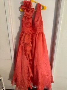 Women NWT "Mac Duggal" orange, sleeveless satine full ball gown Size 14 - Picture 1 of 2
