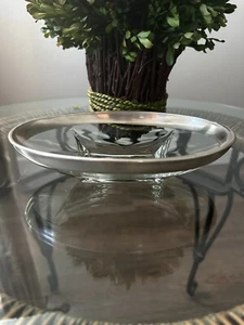 MCM Silver Rim Oval Glass Candy/Nut Rectangle Footed Bowl - Picture 1 of 5