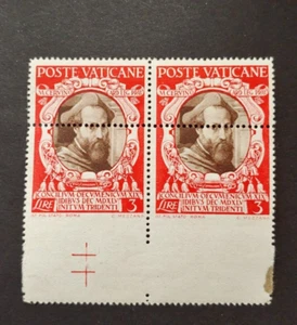 PERFORATION ERROR PAIR 3 LIRE ITALY ITALIA VATICAN CITY VF MNH K2 - Picture 1 of 2