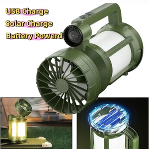 Solar Camping Fan with LED Lights USB Rechargeable Battery Operated Tent Fan UK - Picture 1 of 14