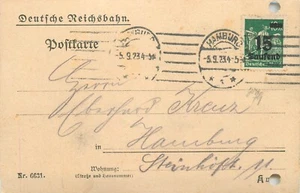 Tarjeta de papelería postal E0030 Imperio alemán Deutsche Reichsbahn Hamburgo 1923 - Imagen 1 de 2