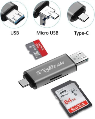 3in1 Type C USB Card Reader OTG Adapter fr SD DHS-II Micro SD SDXC SDHC Card - Image 1 of 4