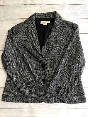 Anne Klein Jacket Womens Size 8 Knit Business Casual 3 Buttons Black Gray Blazer - Image 1 of 4