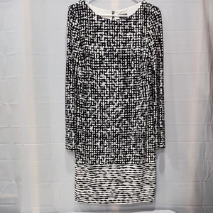Vince Camuto Geometric Dress long sleeve black & white built in slip - Picture 1 of 10