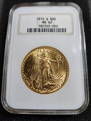 🌟 1915-S $20 Gold St. Gaudens Liberty Double Eagle NGC MS62 Coin FATTIE HOLDER - Image 1 of 4