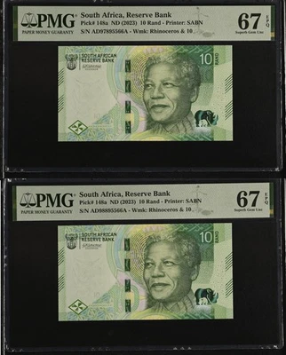 South Africa set 2 10 Rand ND 2023 P 148 Near Matching Superb Gem UNC PMG 67 EPQ - Image 1 of 4