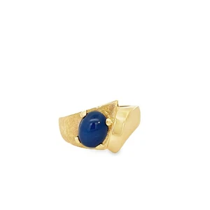 Vintage ovaler blauer Lab Created Stern Saphir 7x9 14k Y Gold Ring Gr. 6,75 NEU - Bild 1 von 5