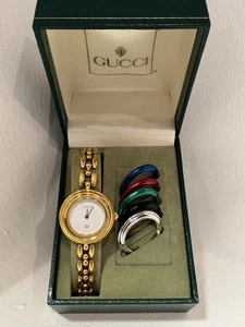 Vintage Gucci Ladies Interchangeable Bezel Gold Plated Quartz  - Picture 1 of 9