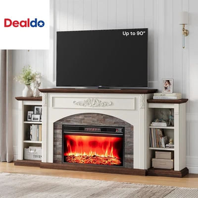 Lareira elétrica 80" com prateleira, suporte de TV para lareira para TVs de até 90", moderna  - Imagem 1 de 4