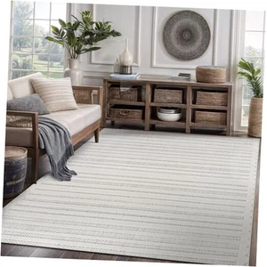 Modern Rug 5x7 Luxury Striped Line Micro Loop Area Rugs Soft High-Low Pile - Picture 1 of 8