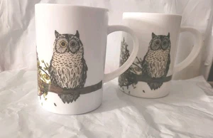 West Elm Rachel Kozowski Cerámica Búho Tazas OTOÑO OTOÑO Bebé Búho Hojas Set/2 - Imagen 1 de 3