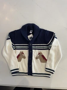 Janie And Jack Boy/Girl Horse Sweater Size 6 Button Up, Shawl Collar, Equestrian - Picture 1 of 2