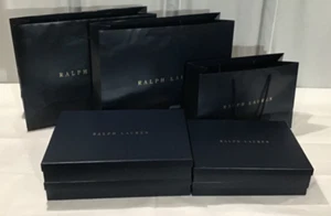 Ralph Lauren Navy Blue Hard Box Gold Letters 4 GIFT BOXES 17x11 14x10  & 3 BAGS - Picture 1 of 5