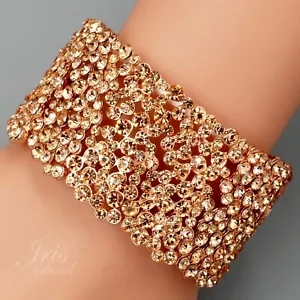 Bracciale elastico bracciale matrimonio strass cristallo placcato ORO ROSA 5 regalo - Foto 1 di 5