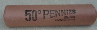 1956-D Lincoln Wheat Cent Roll Original Bank Wrap OBW Penny - Image 1 of 4