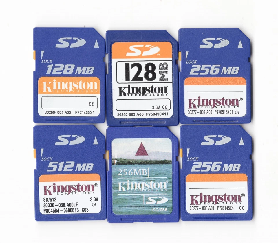 Lot Of 6x Kingston 128MB / 256MB / 512MB MEGABYTE SD Camera Memory Cards - Image 1 of 1
