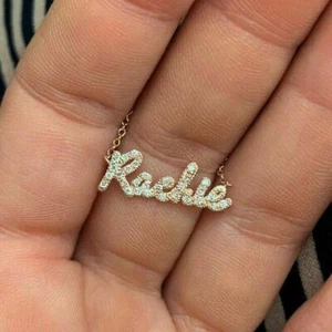 Customize Name Letter Necklace 0.15 Simulated Diamond 14k Yellow Gold Over 18" - Picture 1 of 8
