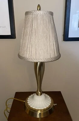 Lenox Quoizel Lighting Vintage 24" Porcelain & Brass Table Lamp w/Silk Shade - Image 1 of 4