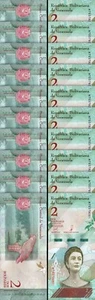 Venezuela 2 Bolivares Soberano 15-1- 2018, UNC, 10 Pcs LOT, Consecutive, P-101a - Picture 1 of 5
