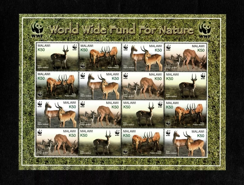 Malawi, 2003 WWF, Nature Puku Antelope Souvenir Stamp Sheet Of 16 Stamps MNH Gem - Image 1 of 2