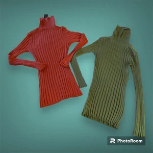 NWT Pair Of Ashley Stewart Women’s 10/12 Stretchy Turtleneck Sweaters Olive Rust - Picture 1 of 11