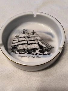 Vintage Nautical Ashtray Conquerors of Cape Horn Clipper Ship Boat  White 4" - Bild 1 von 5