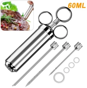 Frying Syringe Set Marinade Syringe Stainless Steel Spice Syringe Curing Syringe 3 Needles - Picture 1 of 16