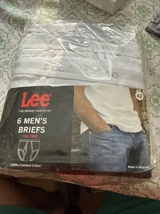 NEW IN PACKAGE LEE 6 MEN’S BRIEFS UNDERWEAR 100% COTTON SIZE 42 TAG FREE - Picture 1 of 6