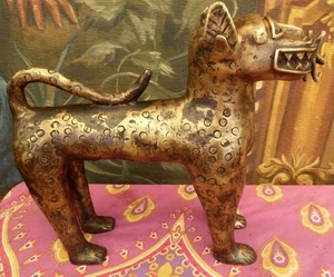 BENIN BRONZE LEOPARD LOST WAX CASTING PRE 1900 FREE SHIPPING MAINLAND ENGLAND - Picture 1 of 16