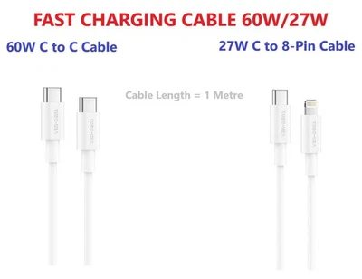 For iPhone 16 15 14 13 12 11 PRO MAX PLUS X Charging Cable Fast Charger 60W/27W - Image 1 of 4