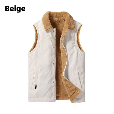 Men's Corduroy Waistcoat Fleece Lined Warm Vest Jacket Sleeveless Casual Button - Image 1 of 4