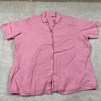 Camisa feminina L.L.Bean 2X rosa 100% linho manga curta botão bolso frontal acampamento - Imagem 1 de 4