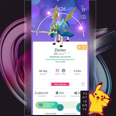 Shiny Crowned Sword Zacian lvl50 3 moves  | Tr-de Go - Image 1 of 2