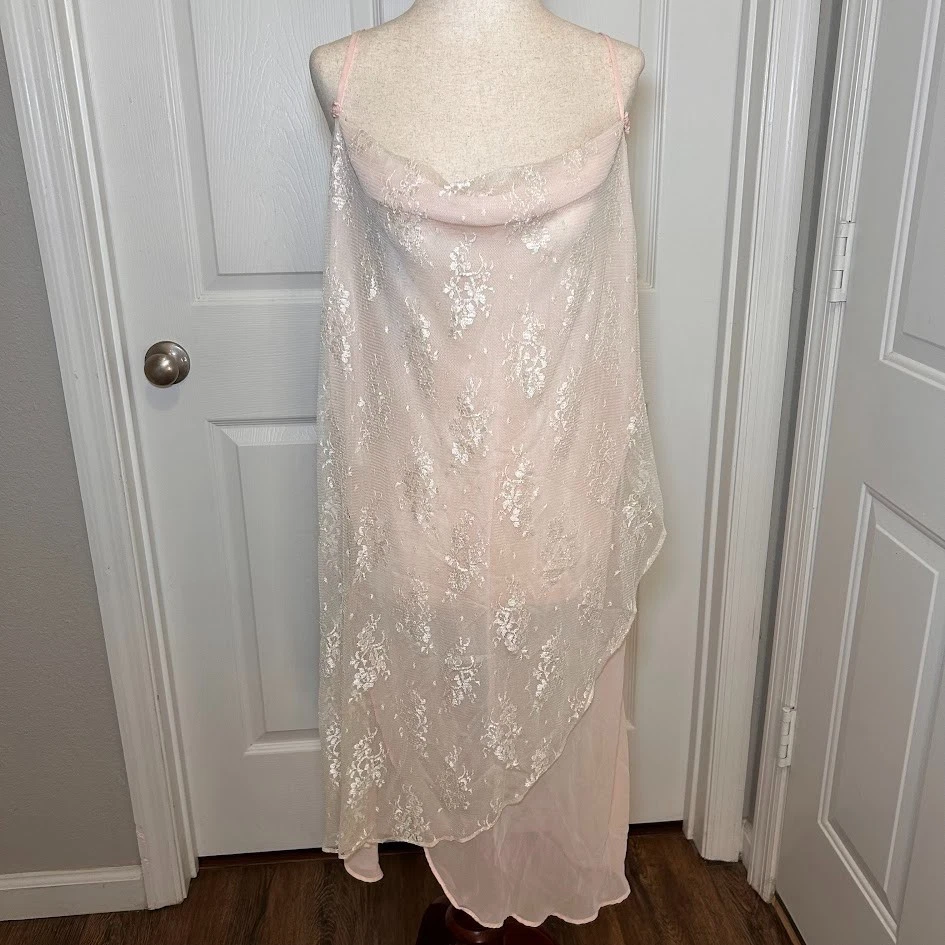 Vestido/vestido de noche rosa claro de encaje transparente para mujer 2x  Foto 1 de 4