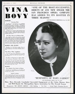 1937 Vina Bovy photo opera singing recital tour booking vintage print ad - Picture 1 of 7