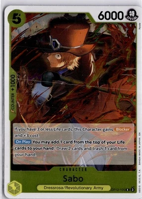 OP12-100 Sabo Rare English One Piece TCG Card OP12 Legacy of the Master - Image 1 of 4