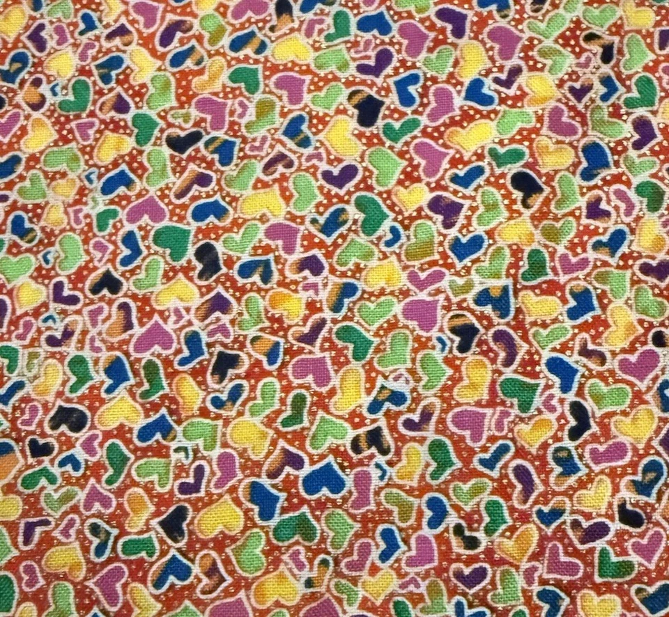 Blank Textiles Fabric Mini Multicolor Hearts Pink Background 38 x 44” - Image 1 of 3