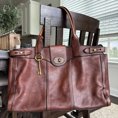 Vintage Fossil Brown Leather Attaché Briefcase Laptop Workbag - Image 1 of 4