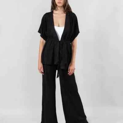 Top Kimono Lono Terry By Simon Miller Mujer Negro Manga Corta Cinturón XS Foto 1 de 4